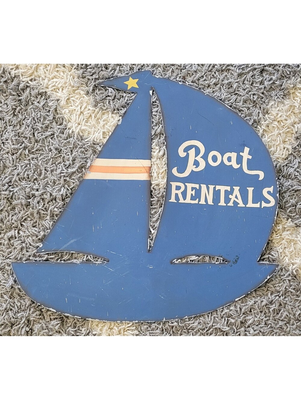 Eddie Bauer "Boat Rentals" 20.25" x 19.5" Blue Metal Boat Sign
